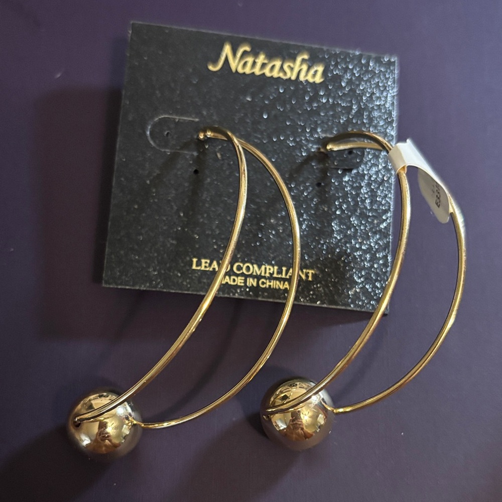 Natasha Couture Gold Sphere Hoop Earrings